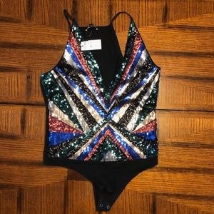 Express Multicolored Sequin bodysuit NWT